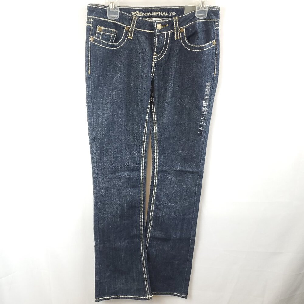 Blue Asphalt Wet Seal Womens Sz 5 Reg Memphis Dark Blue Embroidered Jeans NWT